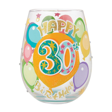Lolita Happy 30th Birthday hand-painted stemless wine glass