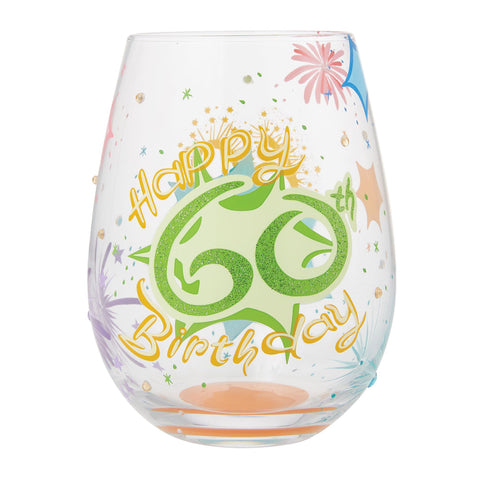 Lolita Happy 60th Birthday hand-painted stemless wine glass