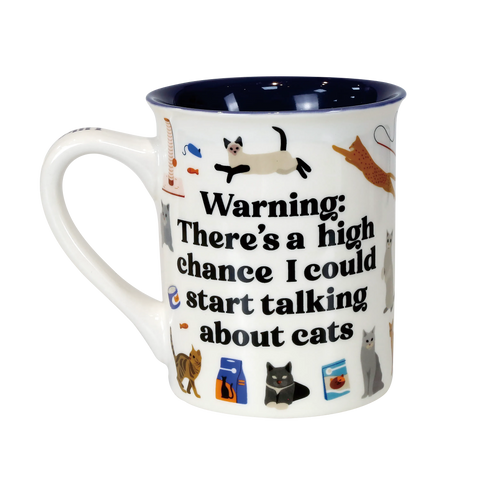 Cat Person Warning stoneware mug by Our Name Is Mud with colourful cat-themed design.