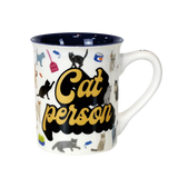 Cat Person Warning stoneware mug by Our Name Is Mud with colourful cat-themed design.