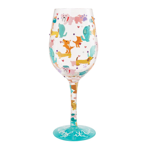 Lolita Woof It Up hand-painted wine glass