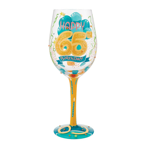 Lolita Happy 65th Birthday hand-painted wine glass