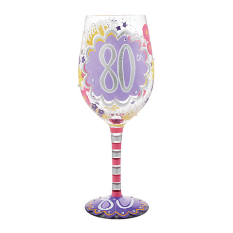 Lolita Happy 80th Birthday hand-painted wine glass