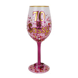 Lolita 70 Is Sassy birthday wine glass, front view