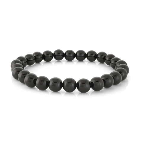 Shiny Black 8mm Onyx Bracelet | Italgem Steel - Tricia's Gems