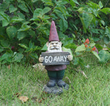 Gnome Holding "Go Away" Sign Statue