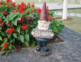 Gnome Holding "Go Away" Sign Statue