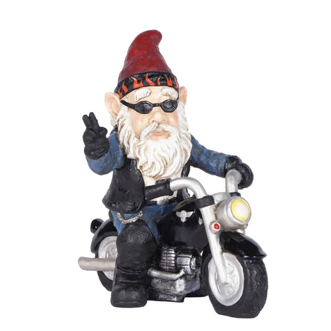 Gnome With Peace Sign Riding Motocycle