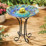 Solar Orb Peacock Glass Bird Bath With Stand
