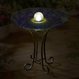 Solar Orb Peacock Glass Bird Bath With Stand