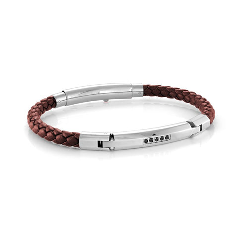 Red Leather Stainless Steel with CZ Bracelet | Italgem Steel - Tricia's Gems