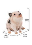 Pet Pals chubby pink piglet sitting statue with black spots made from polyresin for indoor and outdoor home and garden décor.