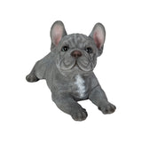 SOREAL grey blue lying French Bulldog figurine made from polyresin for indoor and outdoor home and garden décor.