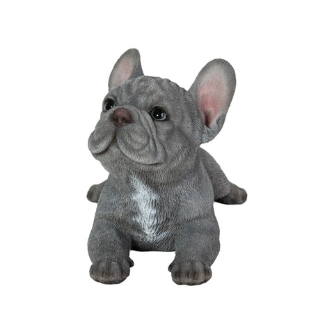 SOREAL grey blue lying French Bulldog figurine made from polyresin for indoor and outdoor home and garden décor.