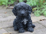 Pet Pals black sitting Cockapoo puppy statue made from polyresin for indoor and outdoor home and garden décor.