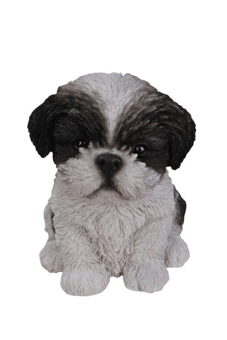 Pet Pals sitting Shih Tzu puppy garden statue made from polyresin with realistic details for indoor and outdoor décor.
