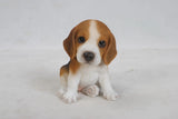 Realistic sitting Beagle puppy statue made from polyresin, featuring lifelike details for garden, patio, lawn, home, or office décor.