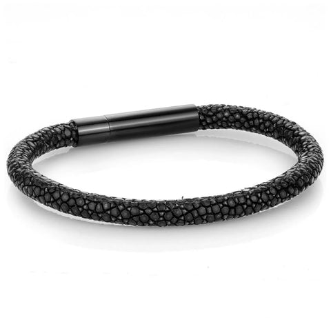 BLACK-IP Stainless Steel & Black Stingray Leather Bracelet – 7.7" | Italgem Steel