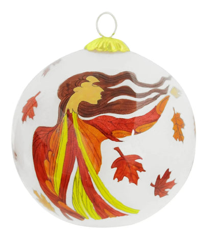 Maxine Noel Leaf Dancer 75 mm glass ornament featuring Sioux Indigenous artwork with matching presentation box.
