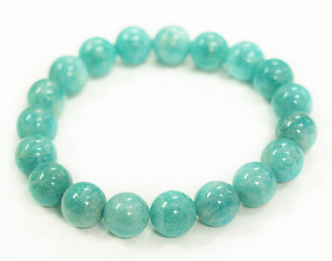 Polished amazonite stretch bracelet with round gemstone beads