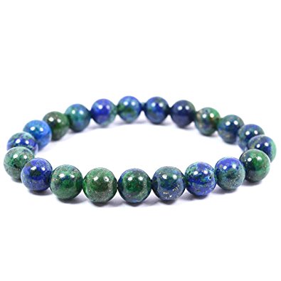 Polished azurite stretch bracelet with round gemstone beads