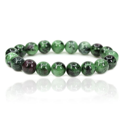 Polished ruby zoisite stretch bracelet with round gemstone beads
