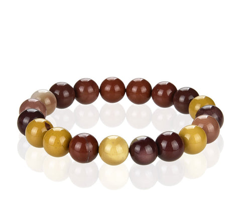 Polished mookaite jasper stretch bracelet with round gemstone beads