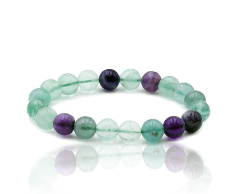 Polished fluorite stretch bracelet with round gemstone beads