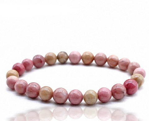 Polished rhodonite stretch bracelet with round gemstone beads