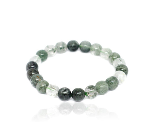 Polished green phantom quartz stretch bracelet with round gemstone beads