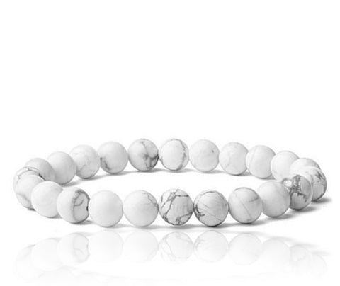 Polished howlite stretch bracelet with round gemstone beads