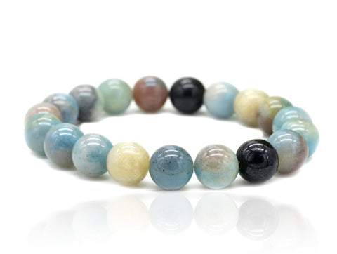 Polished trollite stretch bracelet with round gemstone beads