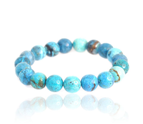 Polished blue opal stretch bracelet with round gemstone beads