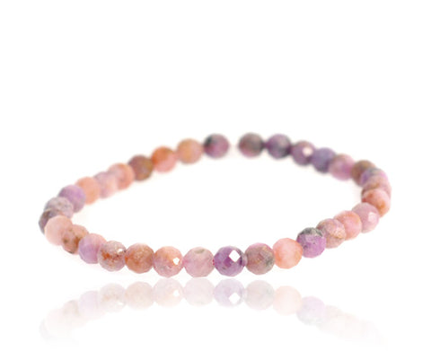 Polished ruby stretch bracelet with round gemstone beads