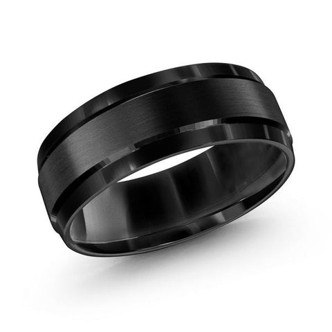 Malo CB-418B 8mm black cobalt wedding band with polished beveled edges