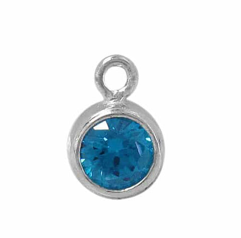 Round Blue Cubic Zirconia Charm | Permanent Jewelry - Tricia's Gems