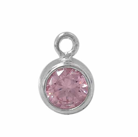 Round Pink Cubic Zirconia Charm | Permanent Jewelry - Tricia's Gems