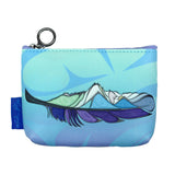 Michelle Stoney Healing Feather coin purse featuring Gitxsan Indigenous artwork with three card slots and RFID protection.