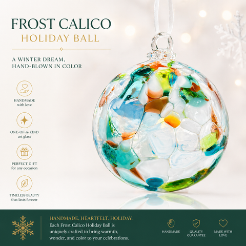 Frost Calico Holiday Ball by Kitras Art Glass