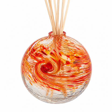 kitras fire element diffuser art glass red-orange swirl reed diffuser