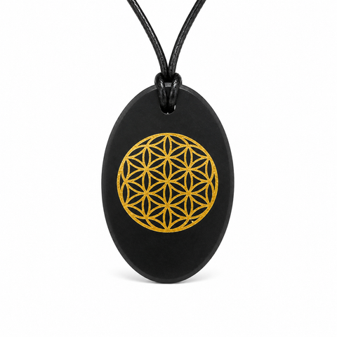 Shungite Flower of Life Pendant on 18" Leather cord.
