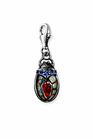 Paradise Beetle pendant with colorful gemstones on a white background