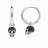 Thomas Sabo recycled sterling silver skull hoop earrings with black zirconia and blackened finish.