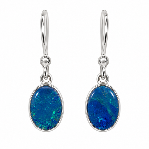 Pair of opal shepherd hook earrings measuring 11 × 7 mm, SE1133
