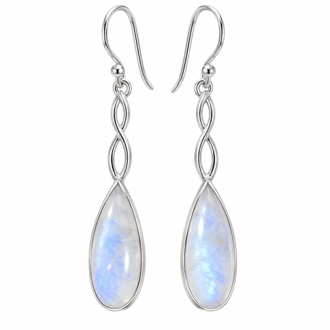 Moonstone teardrop sterling silver shepherd hook earrings, 31 x 8 mm, SKU SE1128