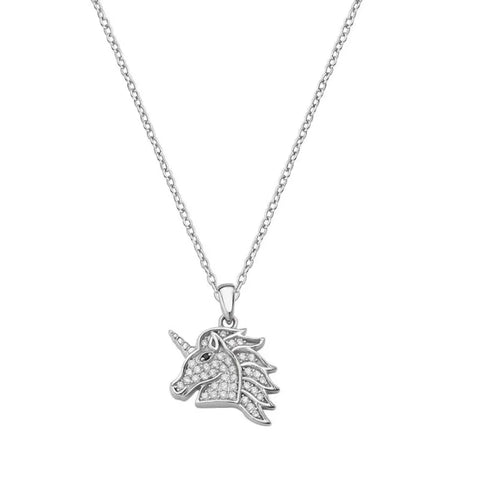 Silver Cubic Zirconia Unicorn Necklace | Amen - Tricia's Gems