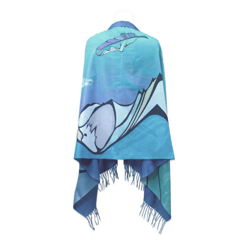 Michelle Stoney Healing Feather Eco-Shawl featuring Gitxsan Indigenous artwork