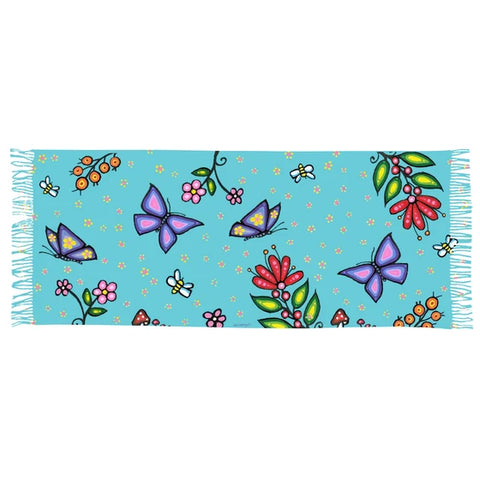 Kim McDonough Happiness Eco-Shawl featuring butterfly artwork, first view