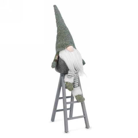 Grey and Green Gnome on Ladder - Tricia's Gems