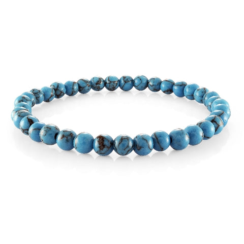 Blue Turquoise 6mm Beaded Bracelet | Italgem Steel - Tricia's Gems